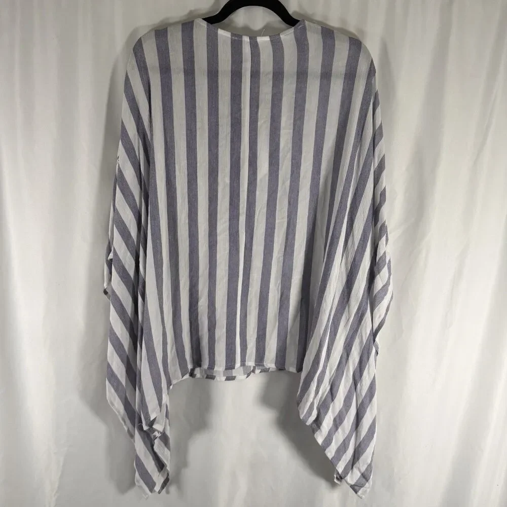 Emelia Blouse Women's Large Blue White Striped Lightweight Flowy V-Neck